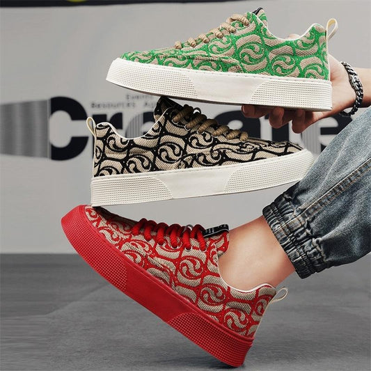 Men's Embroidered Fabric Casual Shoes Low cut Trainers Soft Sole Trendy Sports Shoes | T24
