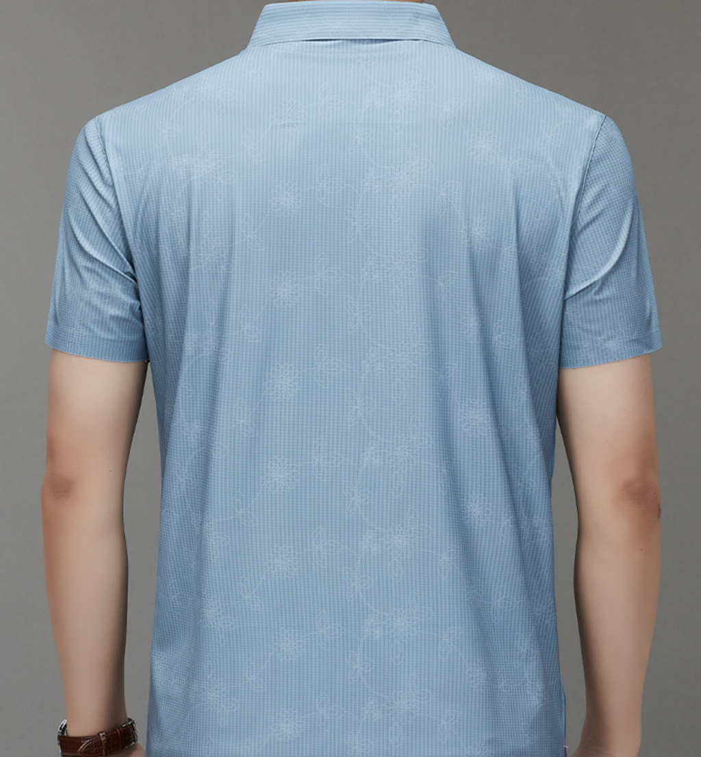 Men’s Summer Jacquard Knit Cardigan – Lightweight & Breathable Short Sleeve Shirt | 2568