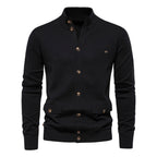 Men's Cotton Cable Knit Cardigan with Pockets, Stand Collar, Button-Down Sweater | CW61