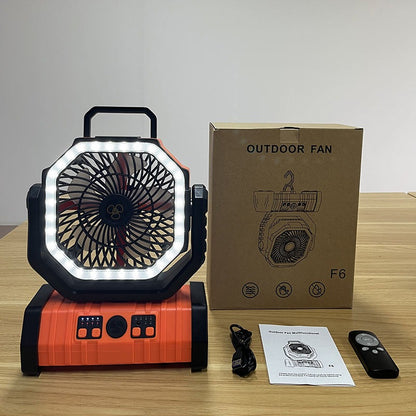 Ventilatore da campeggio portatile ricaricabile per esterni con gancio Ventilatore da tavolo USB con luce LED di emergenza e power bank per picnic, escursionismo, pesca 