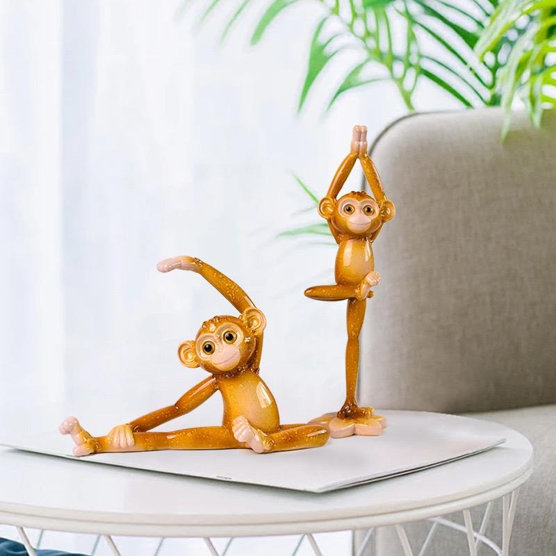 Yoga Monkey Resin Ornaments Pastoral Animal Decorations for TV Cabinet Hall or Wine Cabinet | QW60