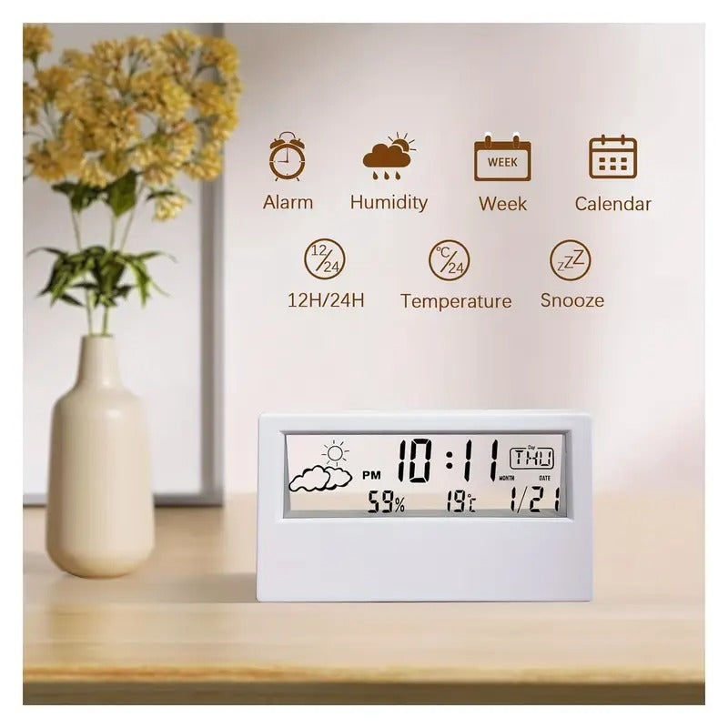 Modern Transparent LED Digital Clock – Temp & Humidity, Weather Icons Home & Office Décor | 2158