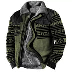 Men's Plus Size Fleece Sherpa Vintage Jacket Aztec Style Zip & Button Up Thick Winter Tactical Lapel Collar Cargo Coat
