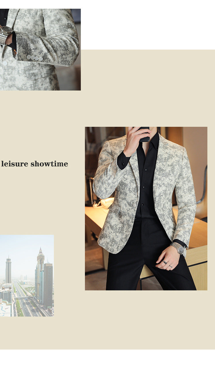 Men's Camouflage Print Slim Fit Blazer | Korean Style Single-Breasted Casual Sport Coat | DX6955