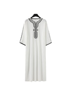 Muslim Men's Multicolor Short Sleeve Embroidered Arabian Moroccan Robe Elegant Traditional Attire | 21450