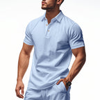 Men’s British Gentleman Style Loose-Fit Linen Polo Shirt Summer Short Sleeve | YHBKCS-20