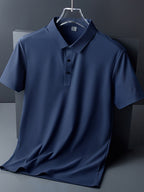 Men's Summer Seamless Ice Silk T-shirt Solid Color Short Sleeve Casual Stretch Polo Shirt | Y678
