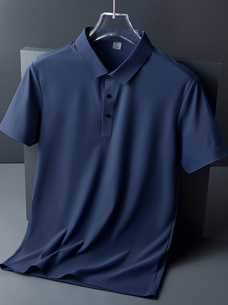 Men's Summer Seamless Ice Silk T-shirt Solid Color Short Sleeve Casual Stretch Polo Shirt | Y678