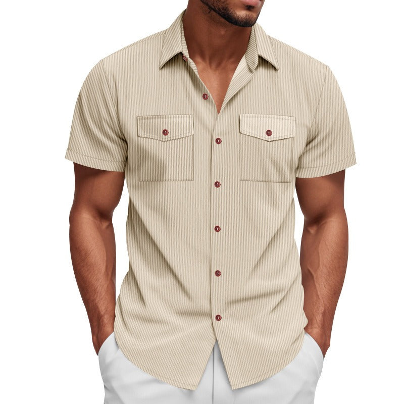Men's Heavyweight Corduroy-Texture Work Shirt - 2025 Summer Relaxed Fit Casual Top | YH-OB20