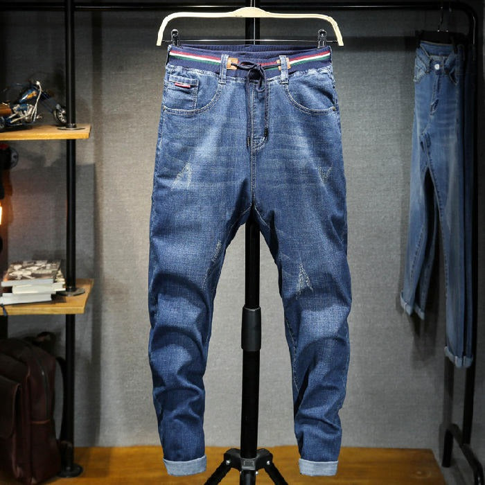 Jeans oversize larghi in denim elasticizzati, pantaloni a vita alta, pantaloni con coulisse | XD5001 