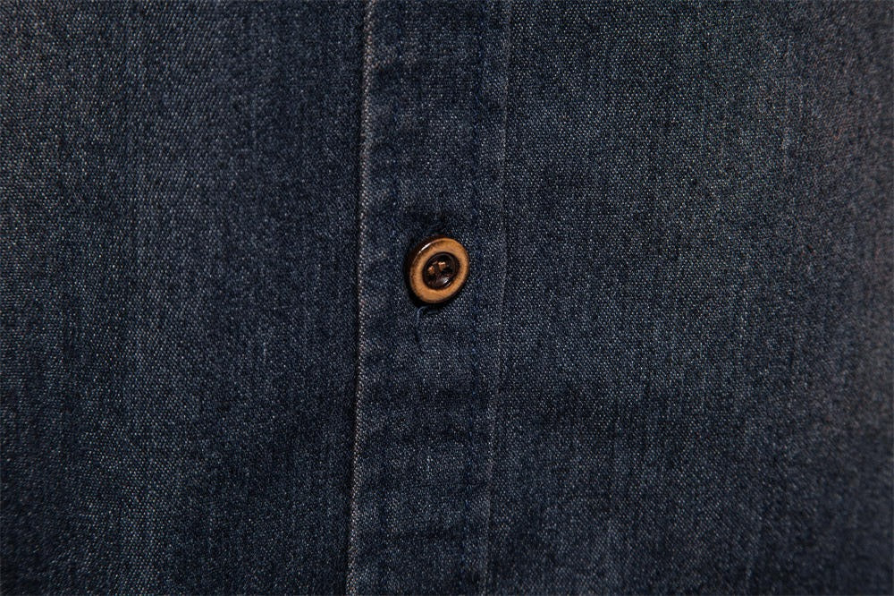 Men's Long Sleeve Denim No-Iron Casual Shirt Solid Color Cotton Vintage Style | 6022