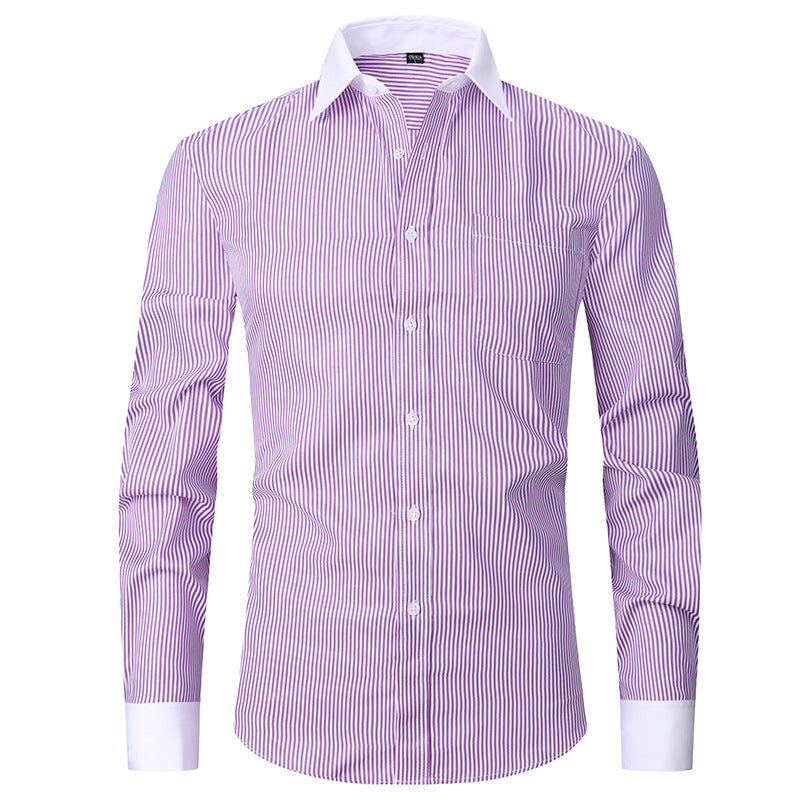 Men's Long Sleeve Shirt Striped Business Solid Color Work Formal Casual Shirt | FS05