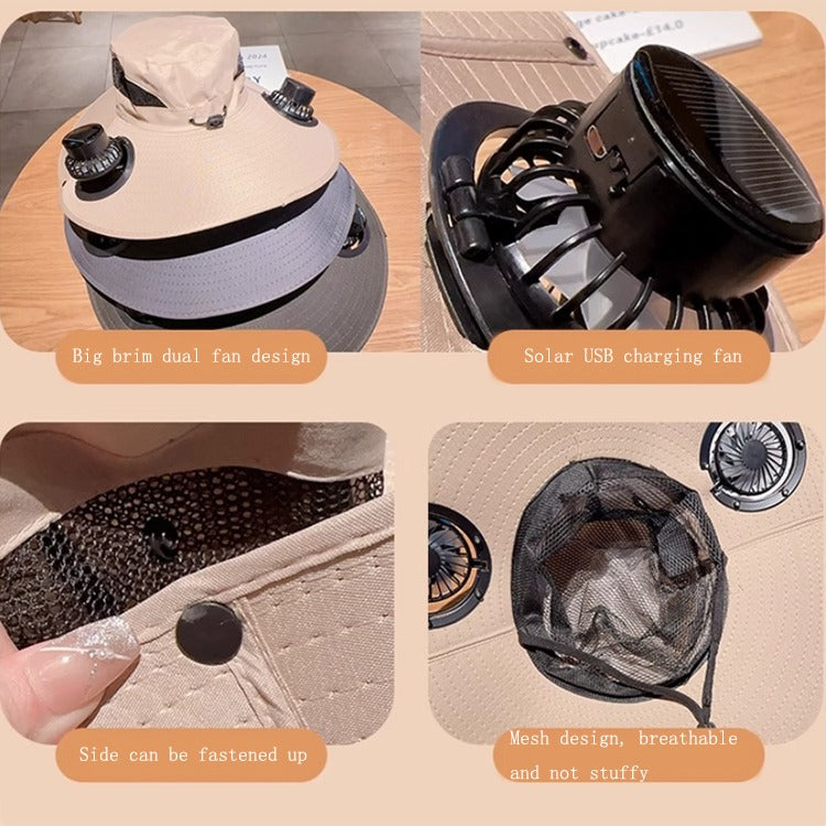 Unisex Cooling Fishing Fan Hat Summer Outdoor Adjustable Fan Bucket Hat with Face Cover - UV Protection