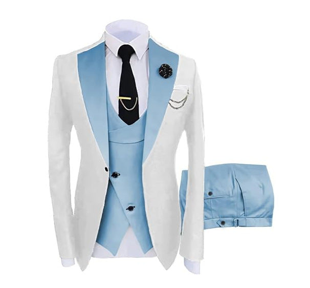 Men Custom Made Two-Color Suit 3 Pieces Tailored Groom Wedding Slim Fit Blazer Jacket Vest Pants Set Tuxedo Suits| LR908