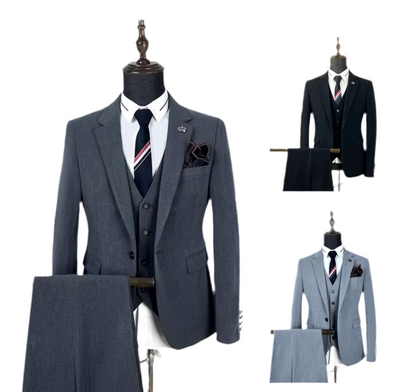 Sharp & Tailored Men’s 3 Pcs Slim Fit Single Breasted Formal Smart Suit Blazer Wedding Business Dress Pants and Vest Set | HC69