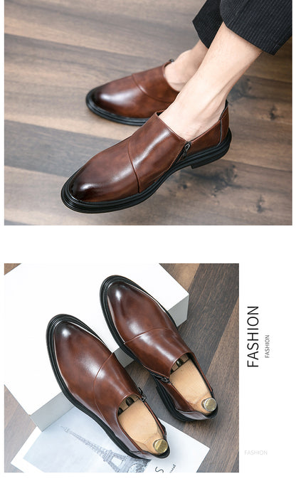 Men Pointed Toe Business Loafers Zip Closure Classy Handsome Formal Dress Shoes | 7823