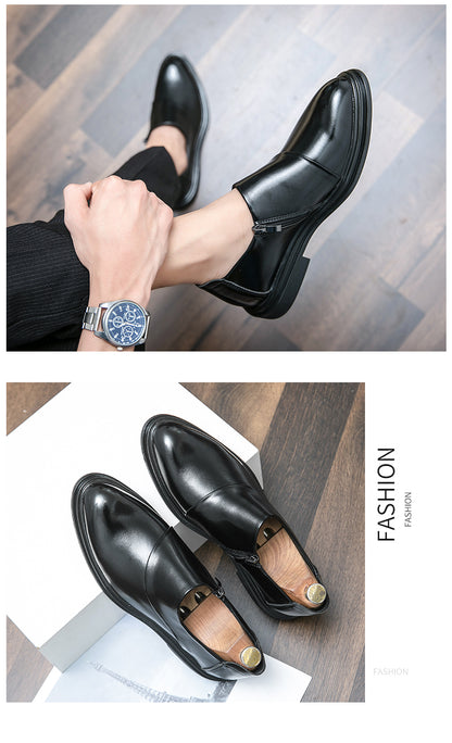 Men Pointed Toe Business Loafers Zip Closure Classy Handsome Formal Dress Shoes | 7823