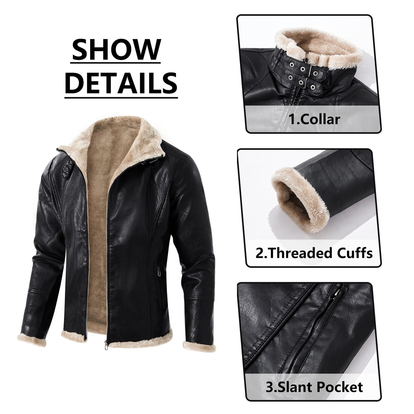 Premium Quality Winter Casual Warm Thick Fur Collar Cotton Leather Jackets | PY916-P90