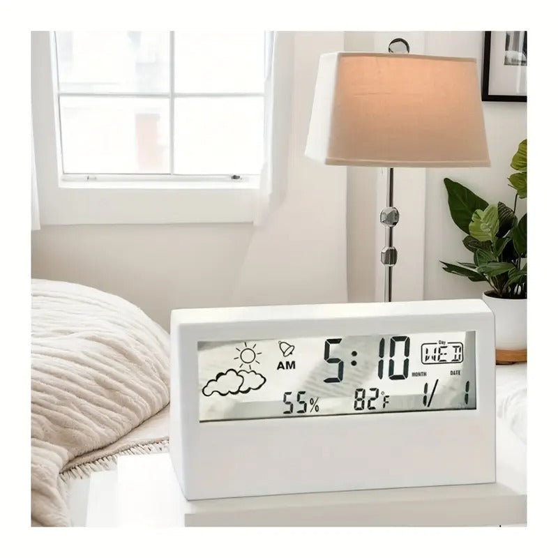 Modern Transparent LED Digital Clock – Temp & Humidity, Weather Icons Home & Office Décor | 2158