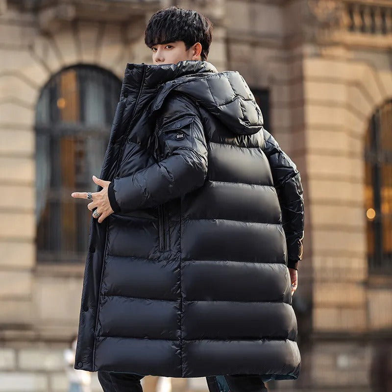 Men's Long Down Jacket – Thick Warm White Duck Down Hooded Parka Winter Coat