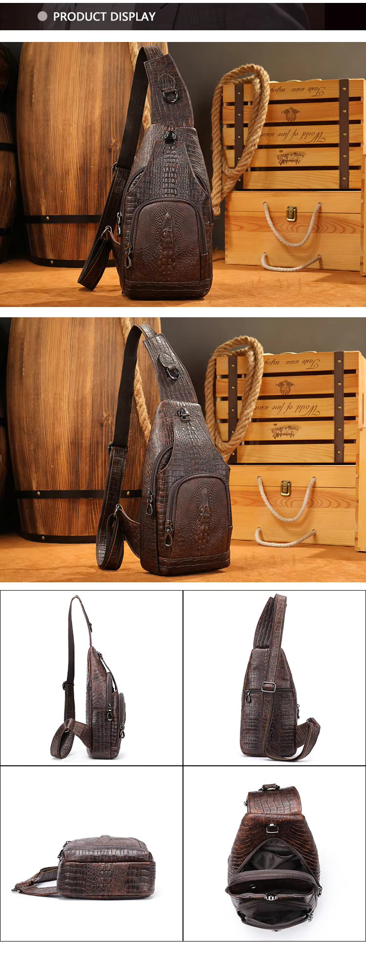 Men's Business Shoulder Bag Elegant Crocodile Pattern for Professional Style | 9076