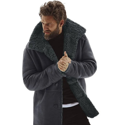 Men's Winter Warm Fur Trench Coat - Thick, Mid-Length Jacket | B024