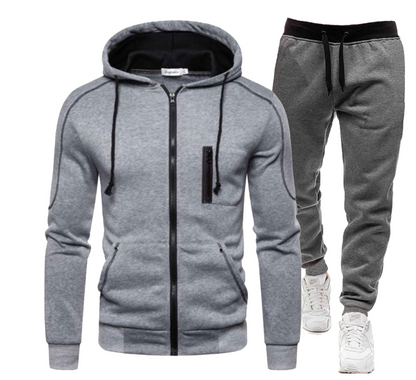 Men's Winter Zipper Hoodie 2 Pieces Casual Tracksuit Sportswear | 065