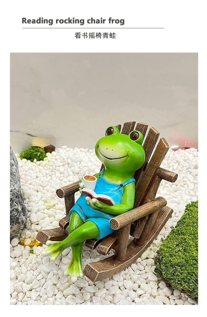 Reading Frog on Rocking Chair Fun Resin Office Desktop Decoration & Unique Birthday Gift | RDW142