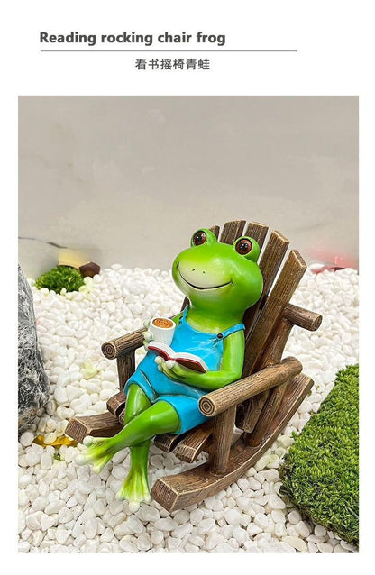 Reading Frog on Rocking Chair Fun Resin Office Desktop Decoration & Unique Birthday Gift | RDW142