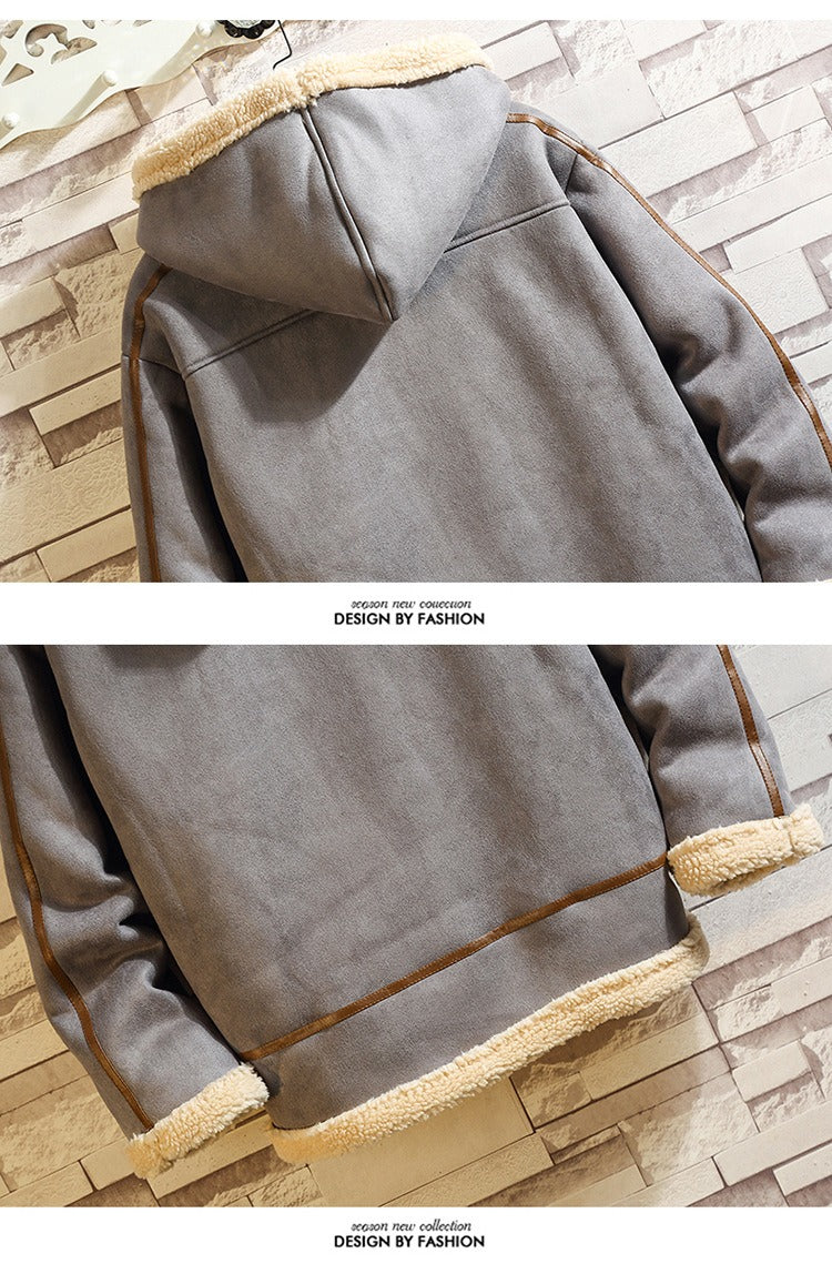 Men Retro Polar Fleece Workwear Cotton Coat Stand-Up Collar Hooded Loose Fit Casual Jacket | A048MY10