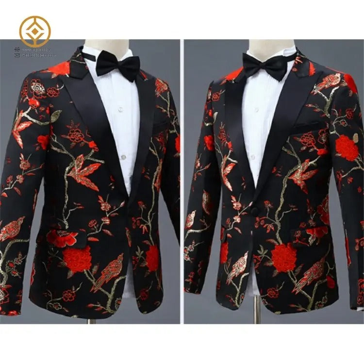 Men Jacquard Suit Business Wedding Party Tuxedo Dress Blazer Pant Slim Fit Tuxedo | 1003