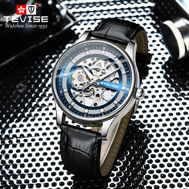 Montre mécanique automatique squelette pour homme avec bracelet en cuir et horloge | T836D 