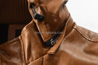Men's Mid-Length Leather Jacket Youth PU Leather Windbreaker Jacket