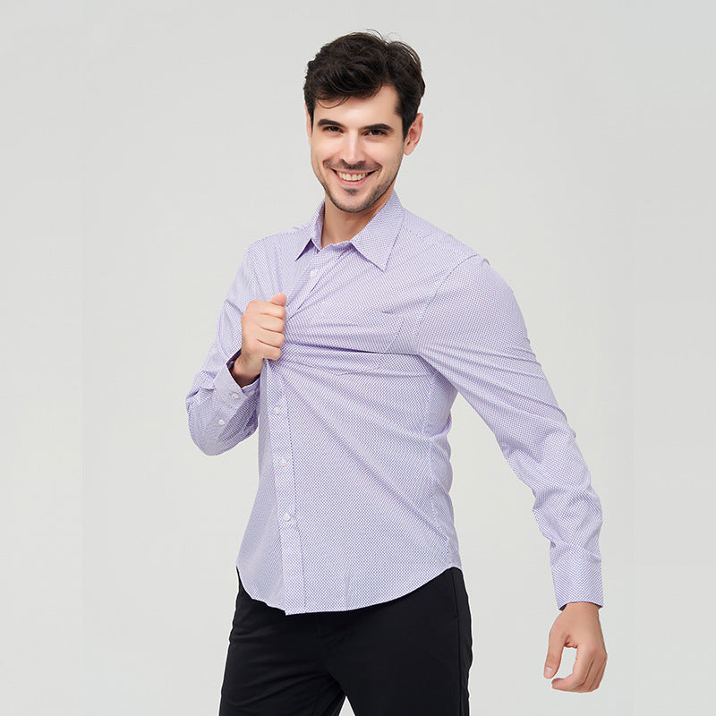 Men's Dress Shirts Long Sleeves Elastic Wrinkle Formal Business Camisas Shirts | A7