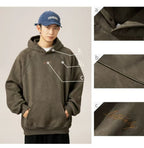 Unisex Heavy Suede Hooded Sweatshirt Retro American Style for Autumn & Winter Loose Fit Hoodie | L3848