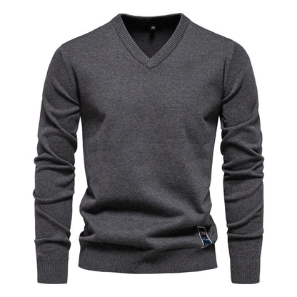 Winter Pullover Sweater V-neck Solid Color Long Sleeve Warm Sweaters Tops | VSW-02