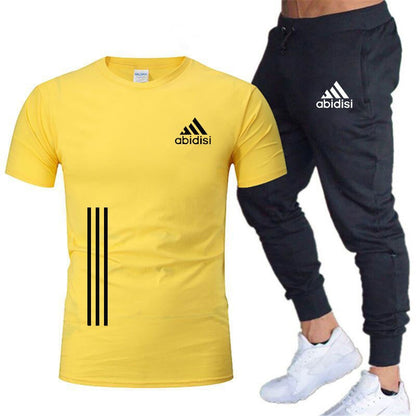 Ensemble de 2 pièces de sport de loisirs pour hommes, t-shirt ample et pantalon à manches mi-longues, chemises et pantalons 