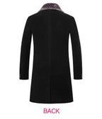 Men's Fur Collar Long Trench Coats Lapel Winter Wool Blend Jackets Single Breasted Overcoat | 224-8919