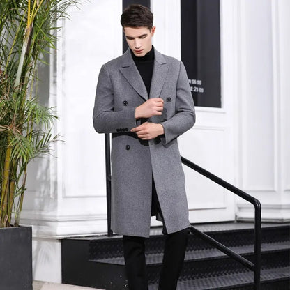 Manteau long en laine mélangée pour homme, style décontracté, trench-coat en laine, veste habillée, pardessus | 1001 