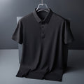 Men's Summer Seamless Ice Silk T-shirt Solid Color Short Sleeve Casual Stretch Polo Shirt | Y678
