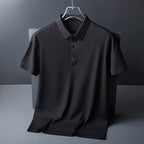 Men's Summer Seamless Ice Silk T-shirt Solid Color Short Sleeve Casual Stretch Polo Shirt | Y678