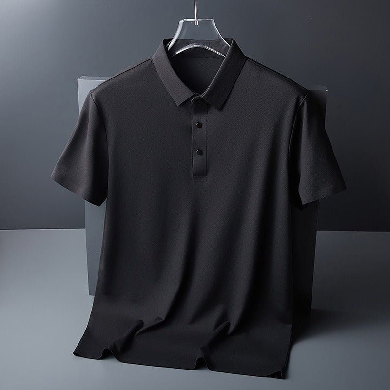 Men's Summer Seamless Ice Silk T-shirt Solid Color Short Sleeve Casual Stretch Polo Shirt | Y678