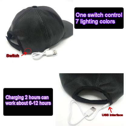 LED Fiber Optic Light-Up Hat 7 Color Glowing Hip Hop Baseball Cap with USB Charging for Events |