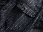 Men's Retro Heavy Distressed Denim Shirt Slim Fit Striped Long Sleeve Shirt | 8833