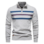 Winter Mock Neck Cotton Pullover Knit Business Strip Ribbed Turtleneck Sweaters for Men | SW155