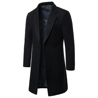 Men's Wool Trench Coat Turn Down Collar Long Wool & Blends Woolen Jacket Coat | JJ-YF601