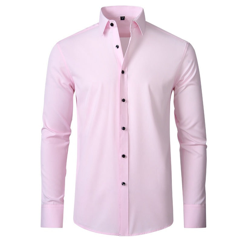 Camicia da uomo elasticizzata casual da lavoro a maniche lunghe, tinta unita, slim, non stirabile, elasticizzata 