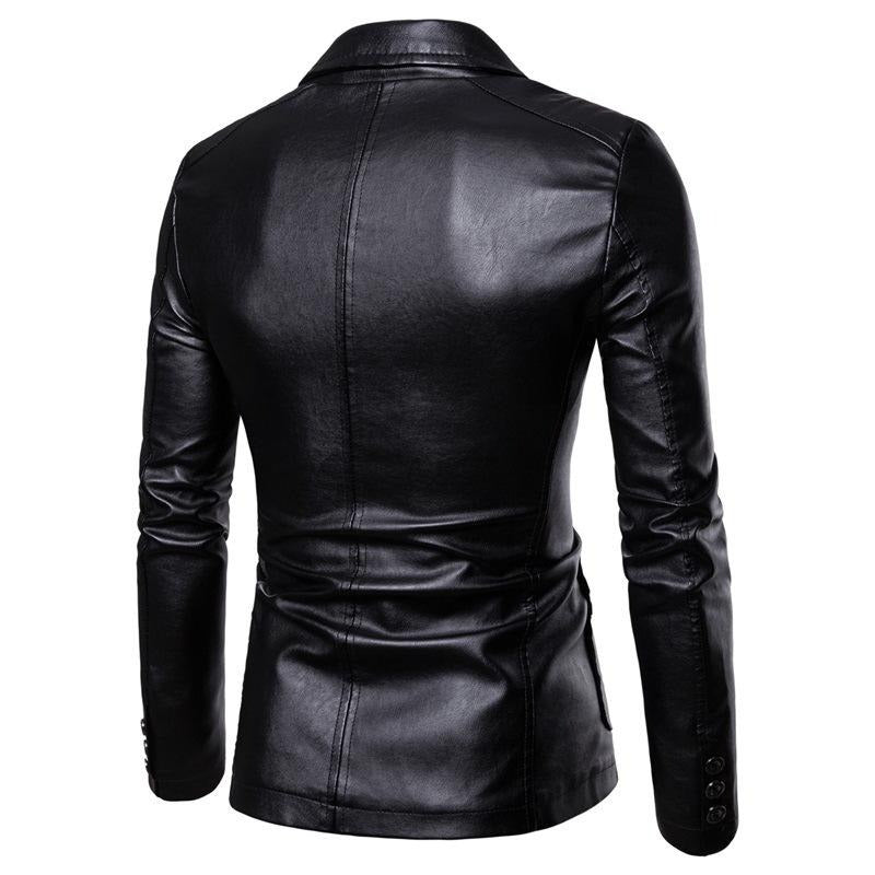 Men Suit Leather Jacket Casual Classic Business Motorcycles PU Leather Blazer Coat | 1412