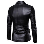 Men Suit Leather Jacket Casual Classic Business Motorcycles PU Leather Blazer Coat | 1412