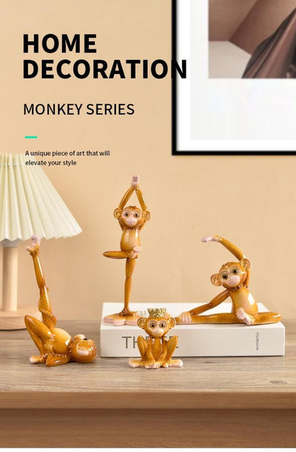 Yoga Monkey Resin Ornaments Pastoral Animal Decorations for TV Cabinet Hall or Wine Cabinet | QW60